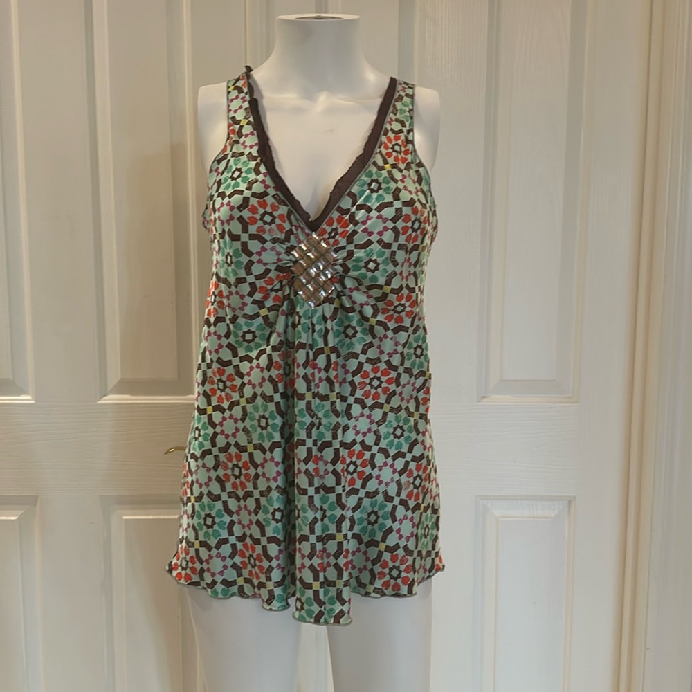 Beautiful size Small flowing blouse with beaded detail in multicolor